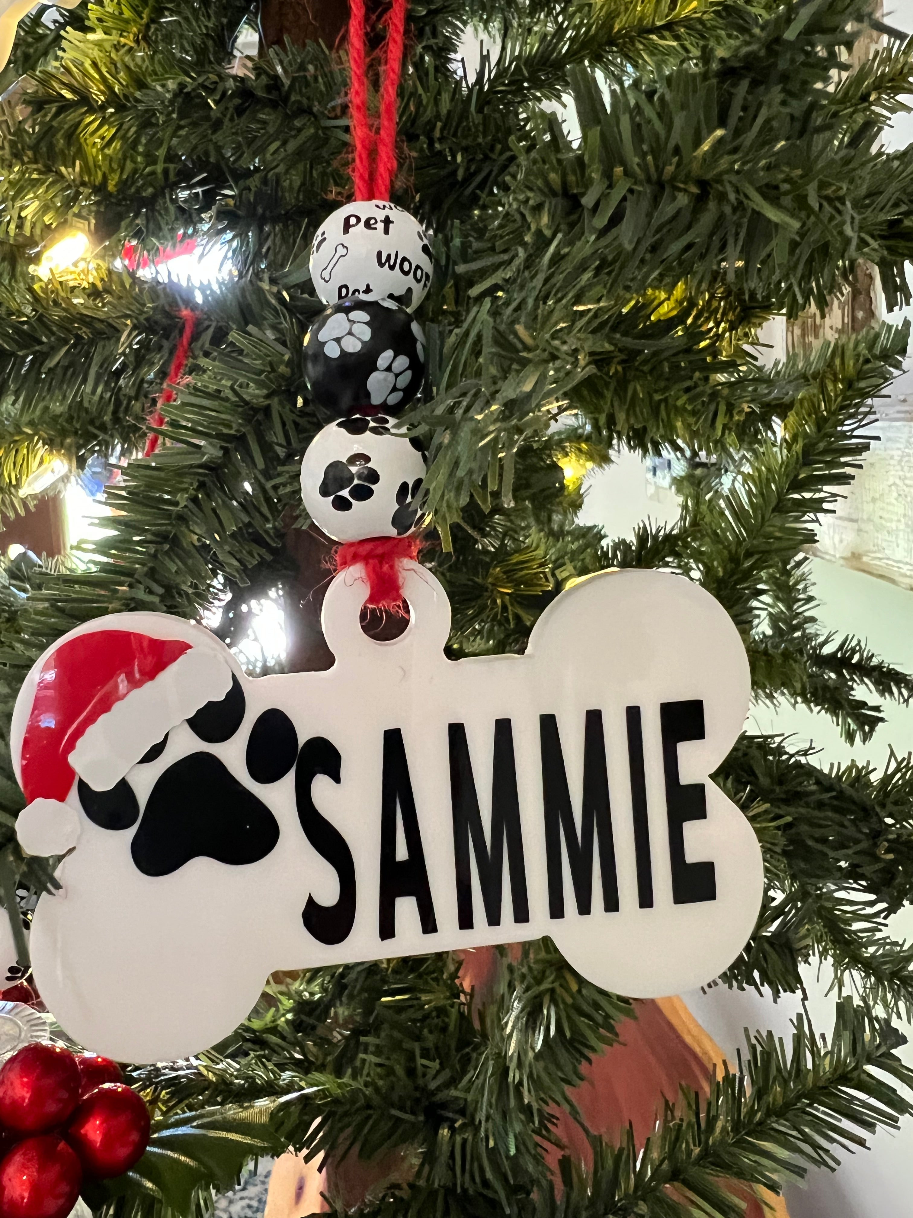 Personalized Pet Christmas Ornament – Custom Bone Name Tag