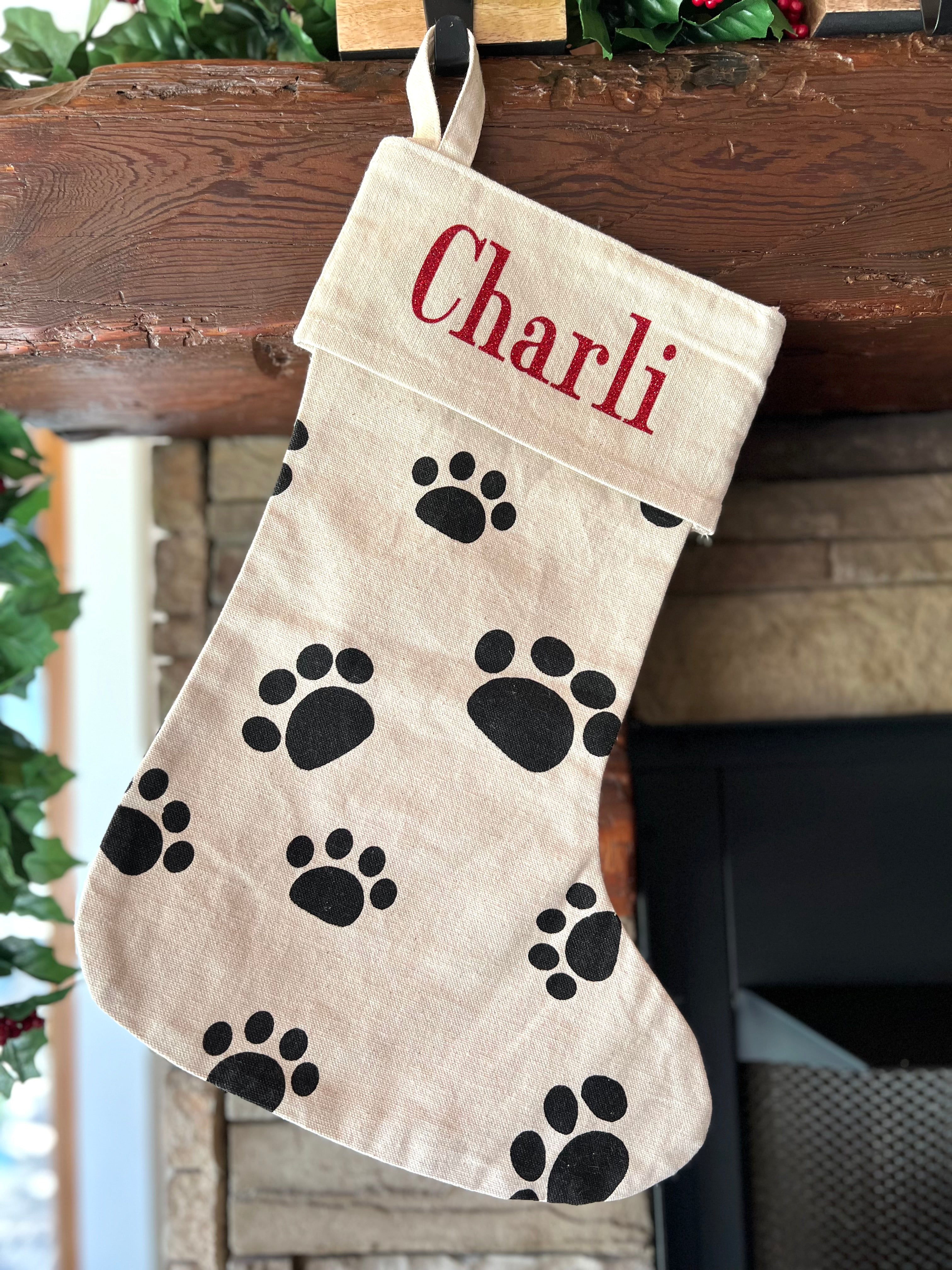 Personalized Paw Print Christmas Stocking – Custom Pet Name
