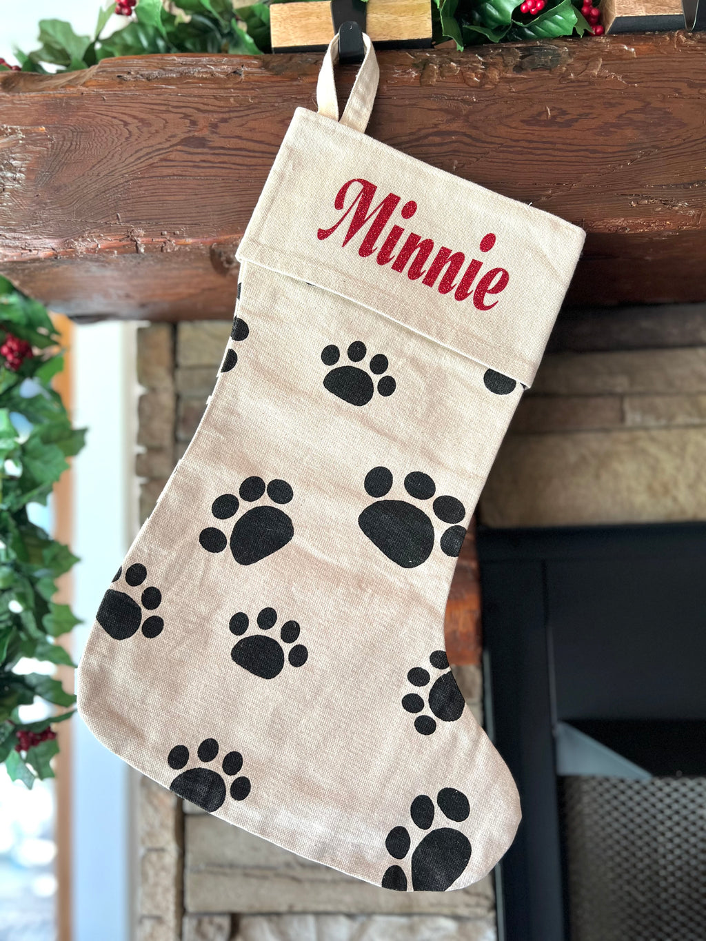 Personalized Paw Print Christmas Stocking – Custom Pet Name