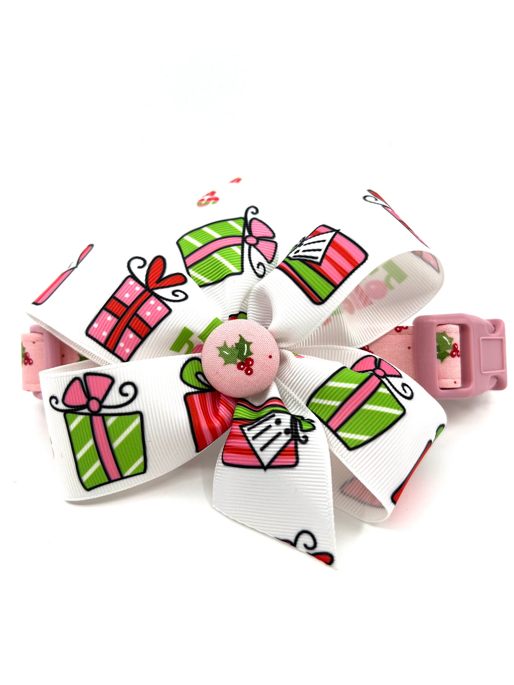 Holly Jolly Pink Christmas Dog Collar
