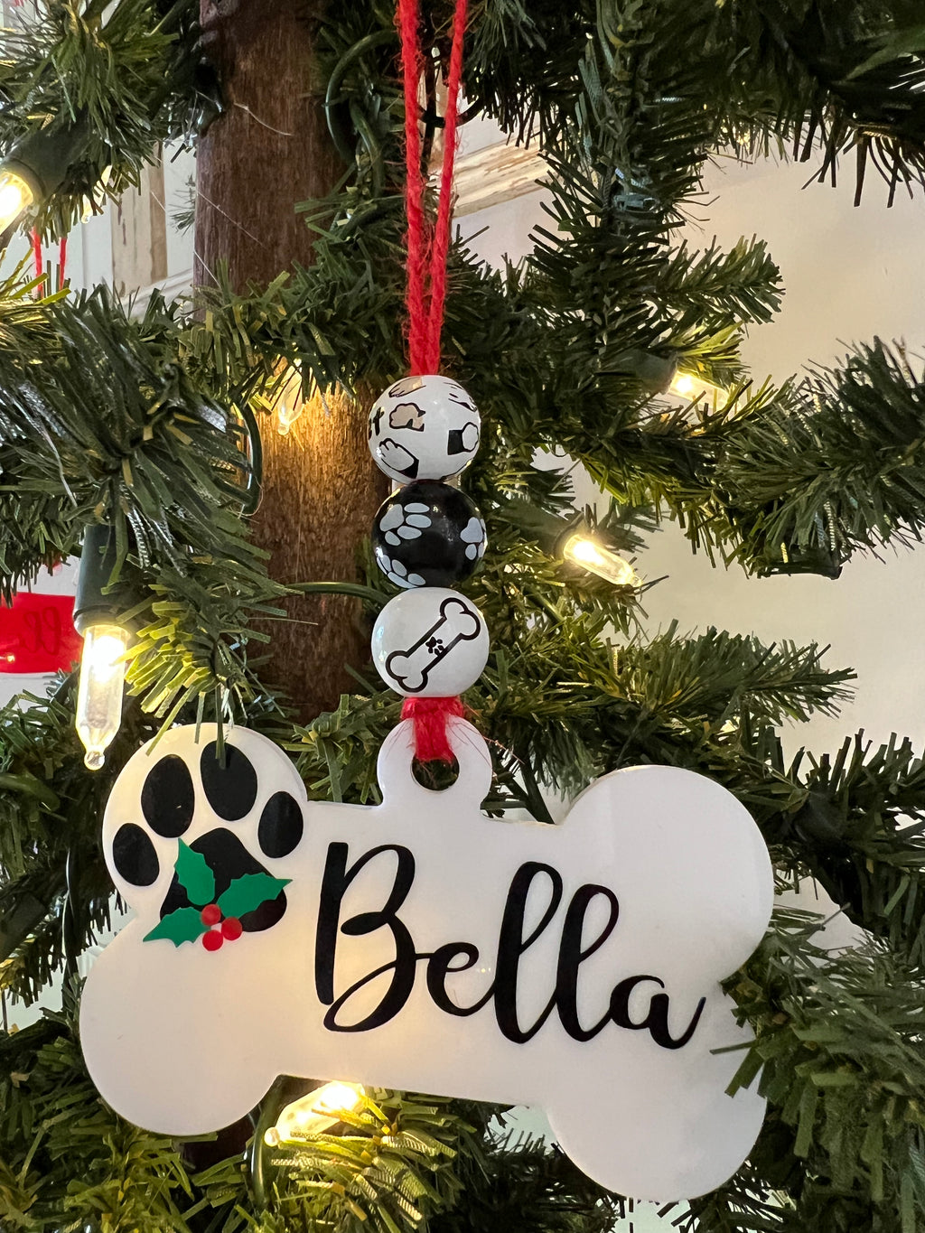 Personalized Pet Christmas Ornament – Custom Bone Name Tag