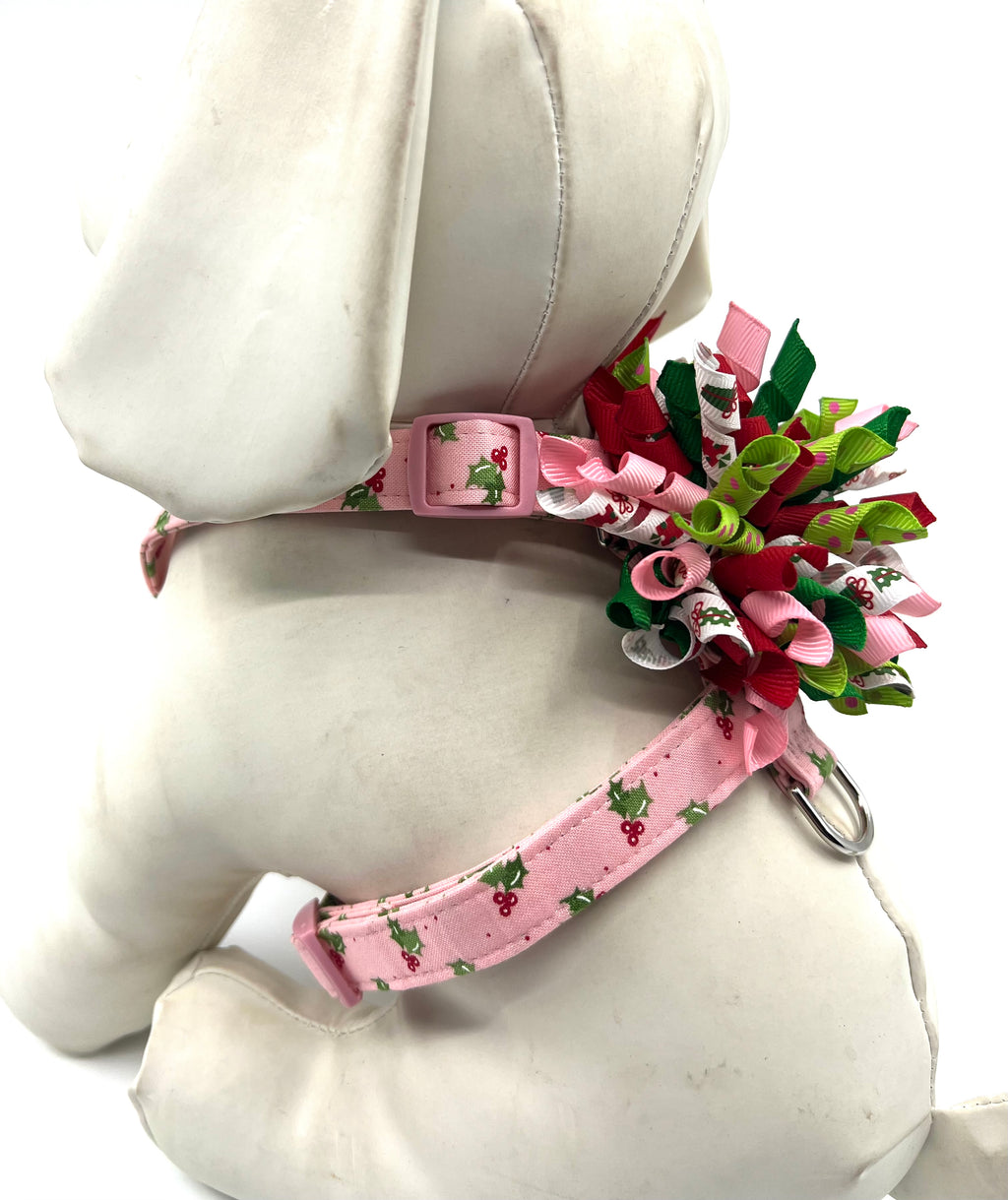 Pink Holly Jolly Adjustable Dog Harness