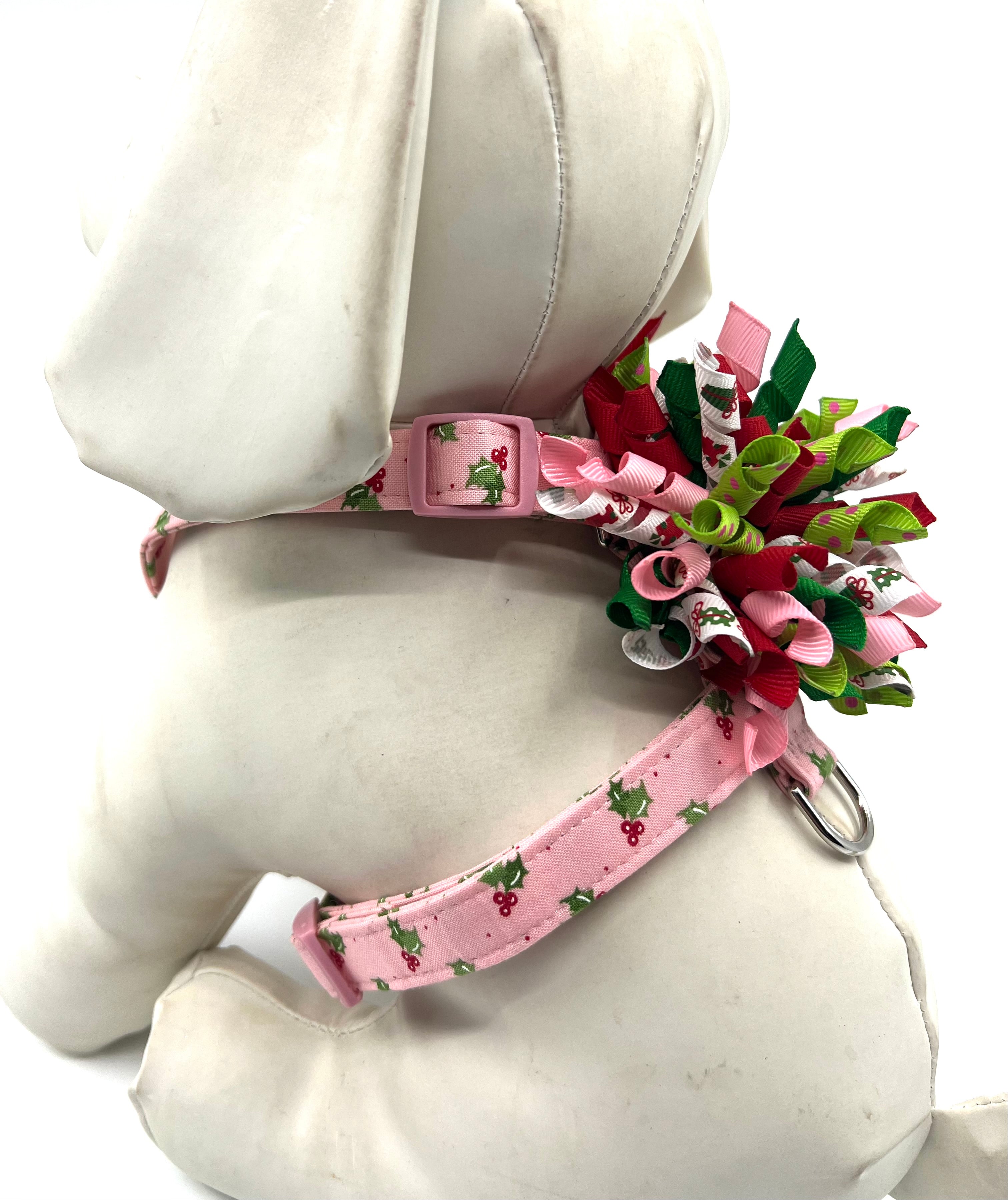 Pink Holly Jolly Adjustable Dog Harness