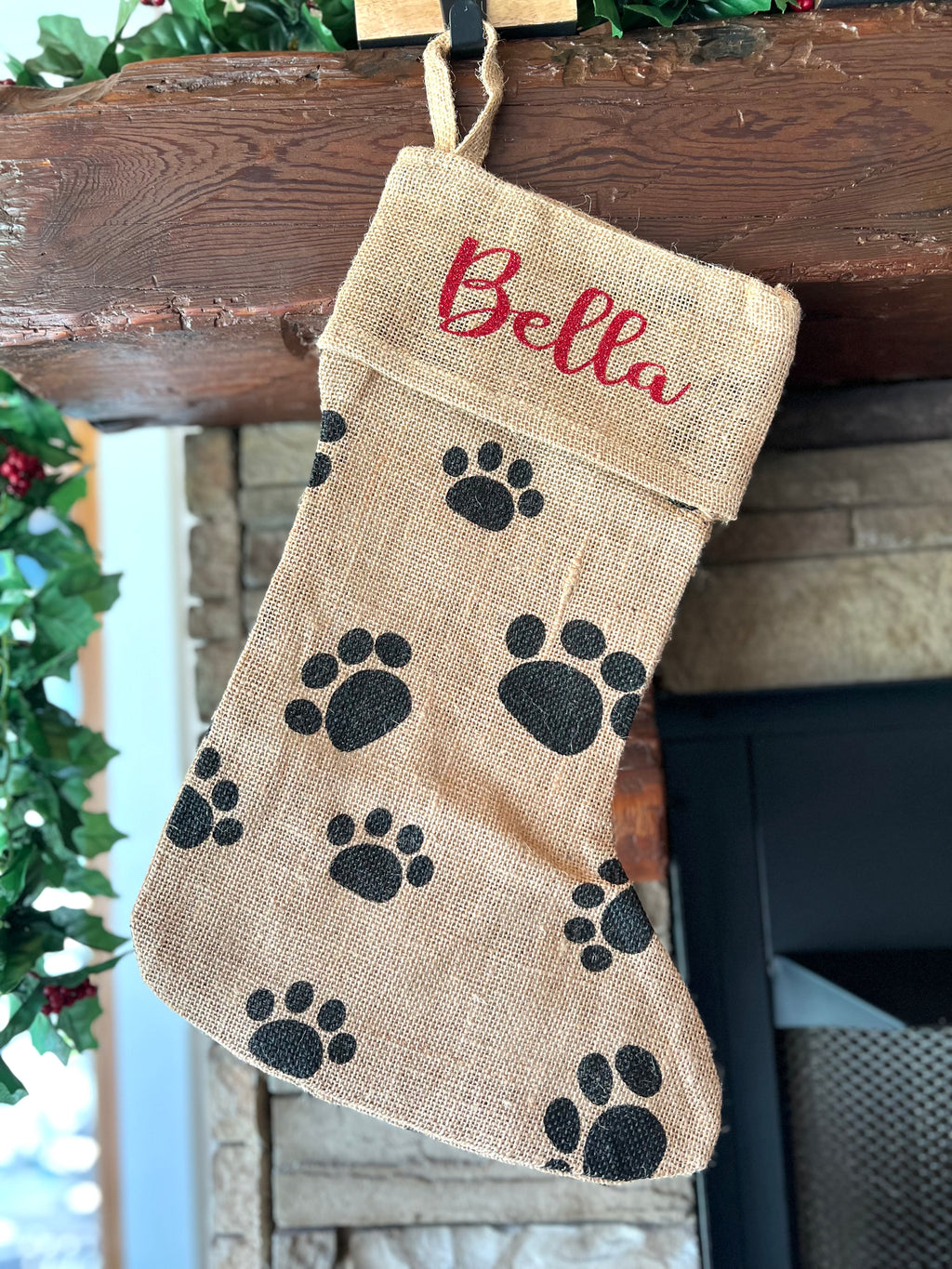Personalized Paw Print Christmas Stocking – Custom Pet Name