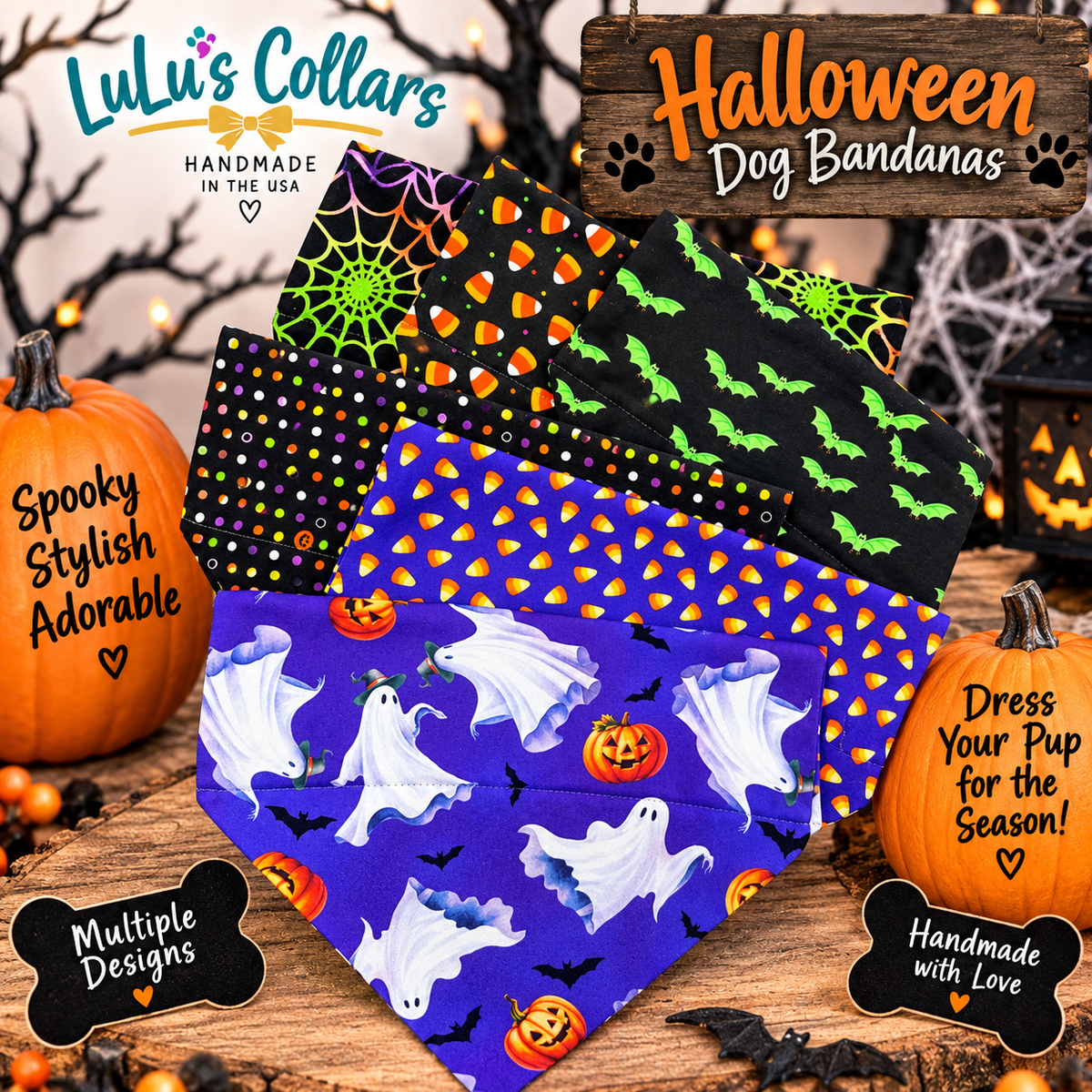 Classic Over the Collar Dog or Cat Halloween Bandana- Choose your Size