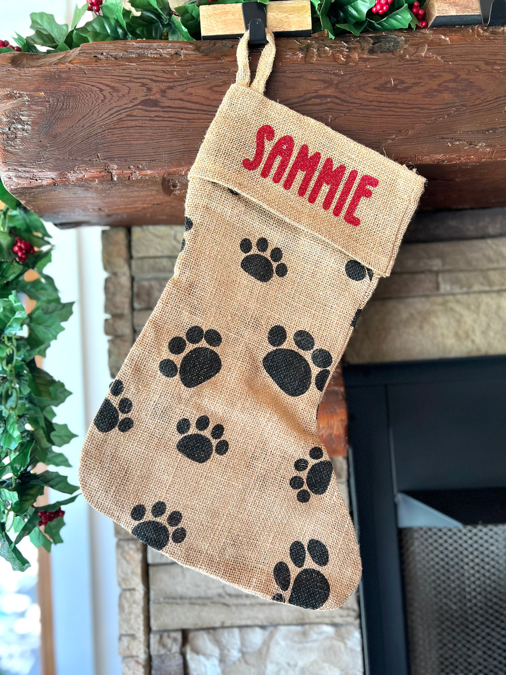 Personalized Paw Print Christmas Stocking – Custom Pet Name