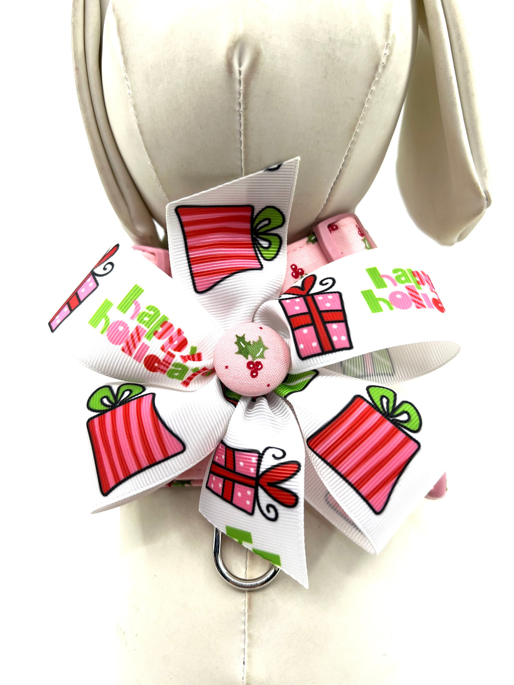 Pink Holly Jolly Adjustable Dog Harness