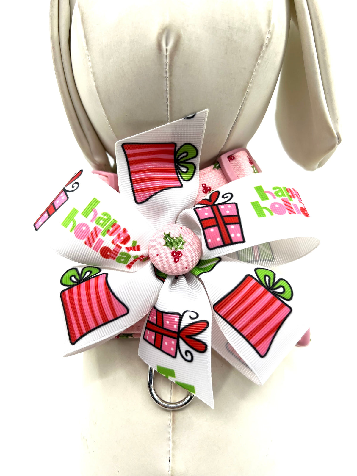 Pink Holly Jolly Adjustable Dog Harness