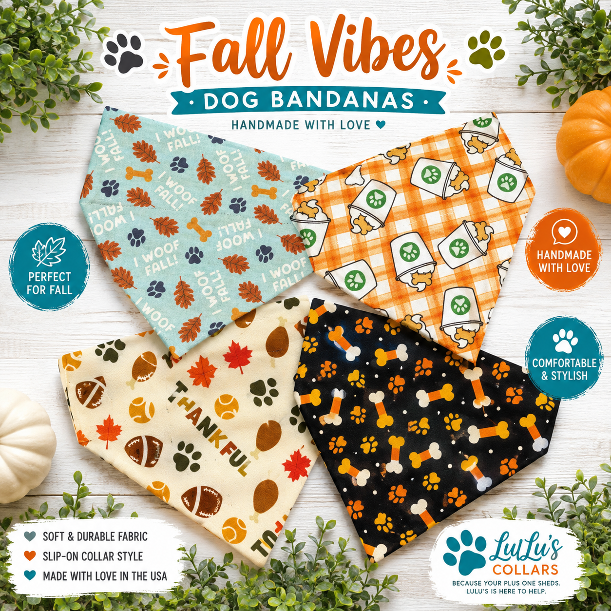 Classic Over-the-Collar Dog Bandana – Choose Your Size