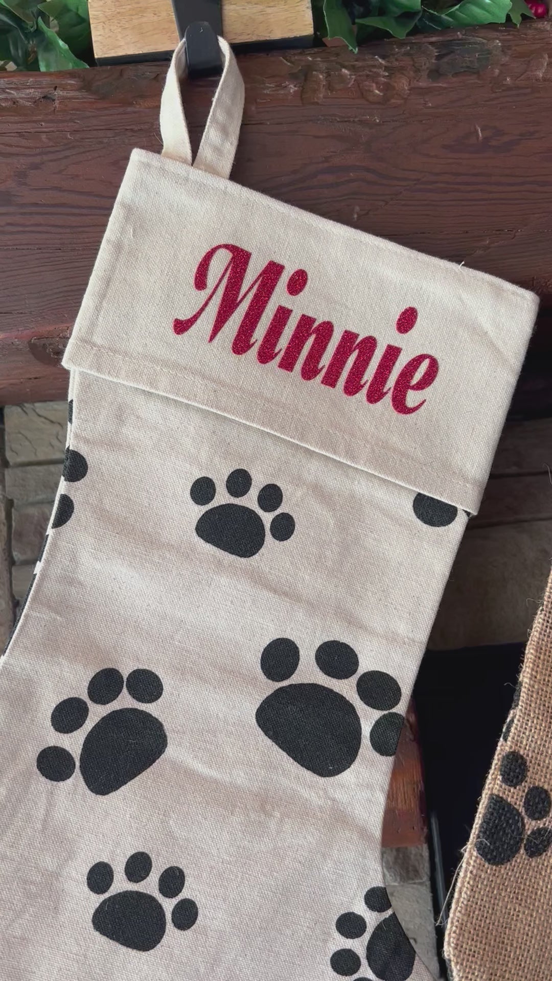 Personalized Paw Print Christmas Stocking – Custom Pet Name