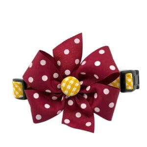 Maroon and Yellow Gold Check Collar w/ Garnet Polka Dot Bow.