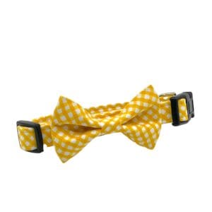 Yellow Gold Check Collar with Bow Tie dog collar.