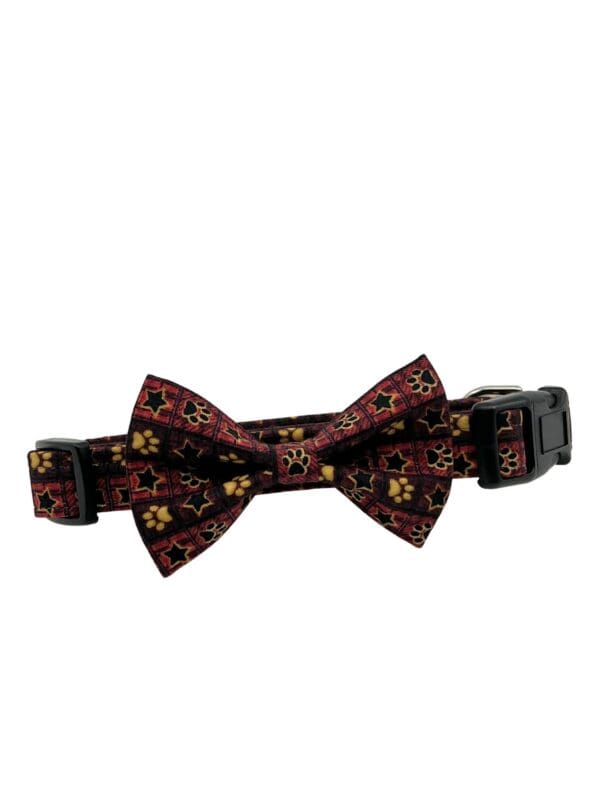 Burgundy Paws Collar With Bow Tie