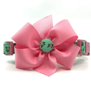 Mint And Pink Roses Collar Bow