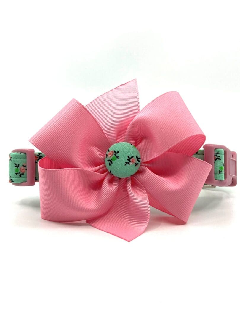 Mint And Pink Roses Collar Bow