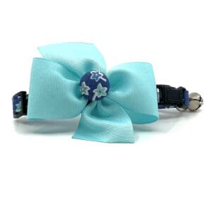 Blue Teal Floral Bow Cat Collar
