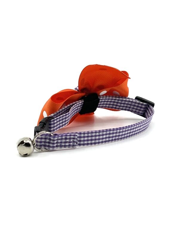 A cat collar with a bow.