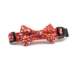 Red polka dot bow tie dog collar.