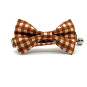 Burnt Orange Check Cat Collar With Bow Tie