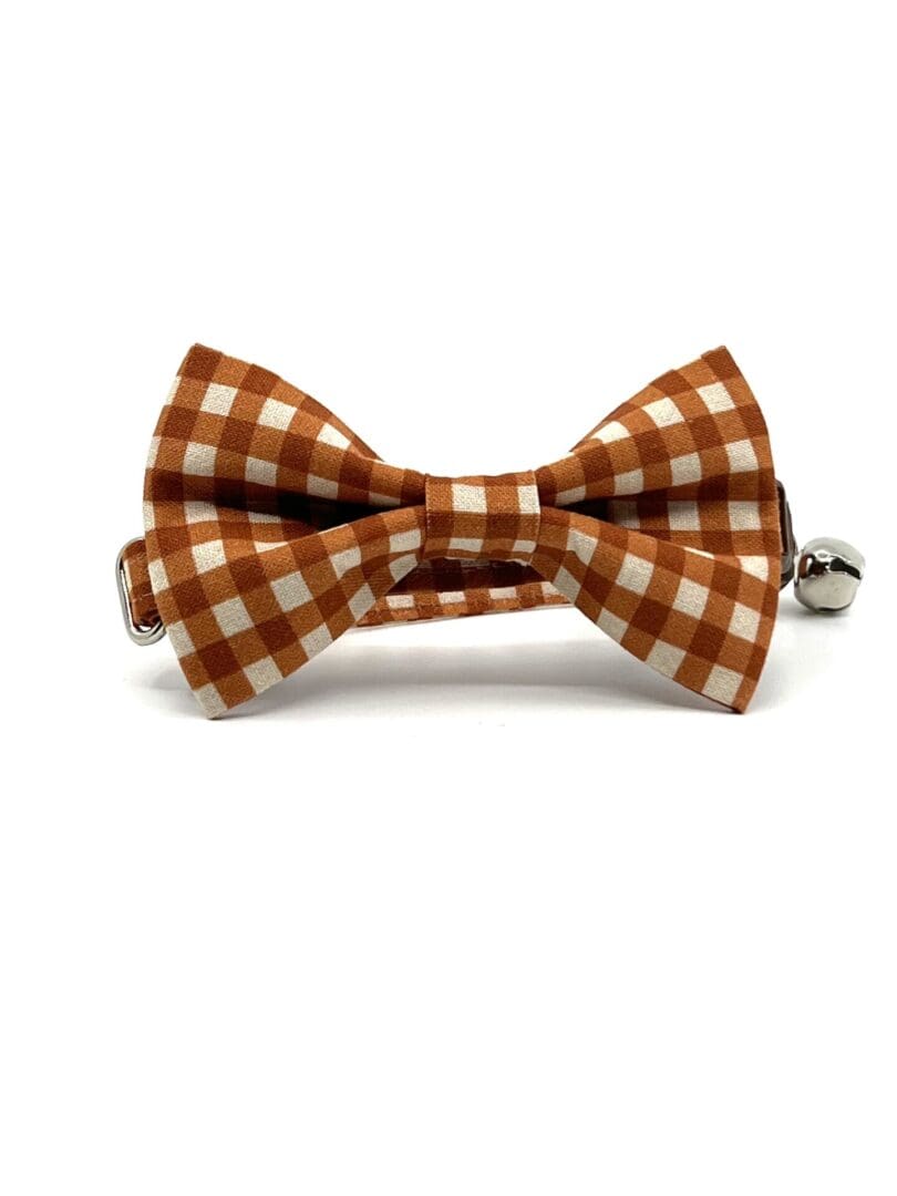 Burnt Orange Check Cat Collar With Bow Tie