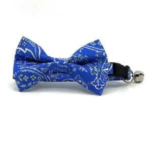Blue Paisley- Cat Collar With Bow Tie