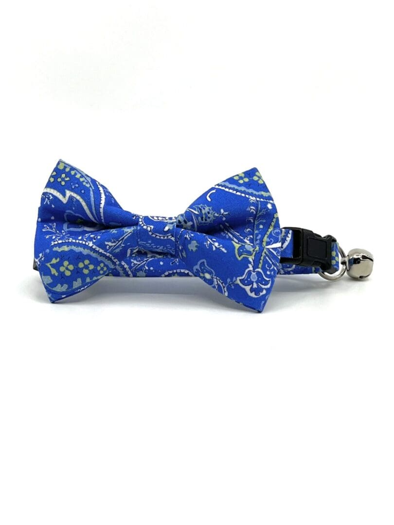 Blue Paisley- Cat Collar With Bow Tie