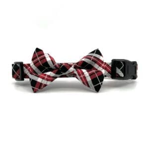 A Red and Black Plaid Collar with Bow Tie on a white background.