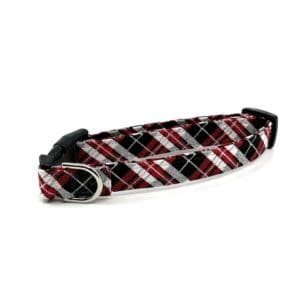 A Red and Black Plaid Collar with a buckle.