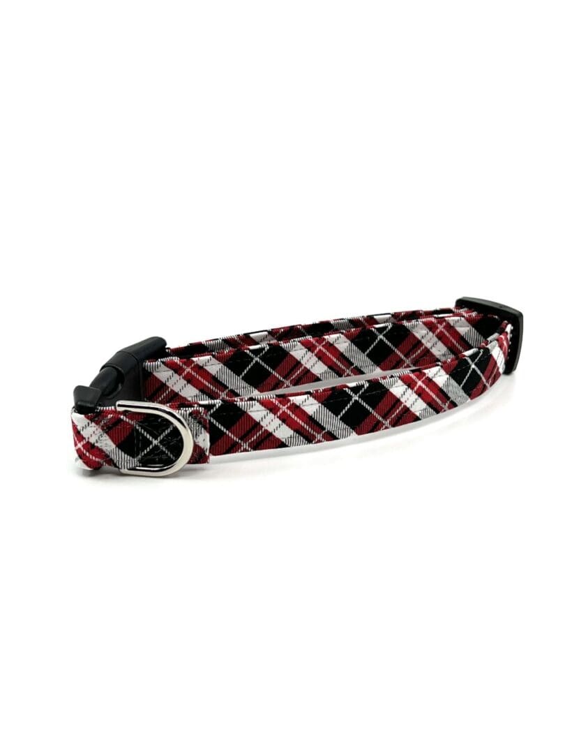 A Red and Black Plaid Collar with a buckle.