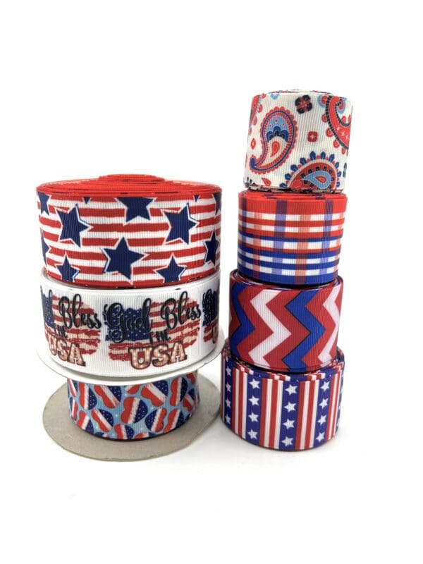 A stack of patriotic themed paper cups.