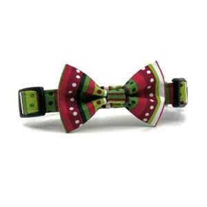 A red and green bow tie collar for dogs.