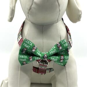 Christmas Stripes And Holly Style Harness Santa Paws Bow Tie