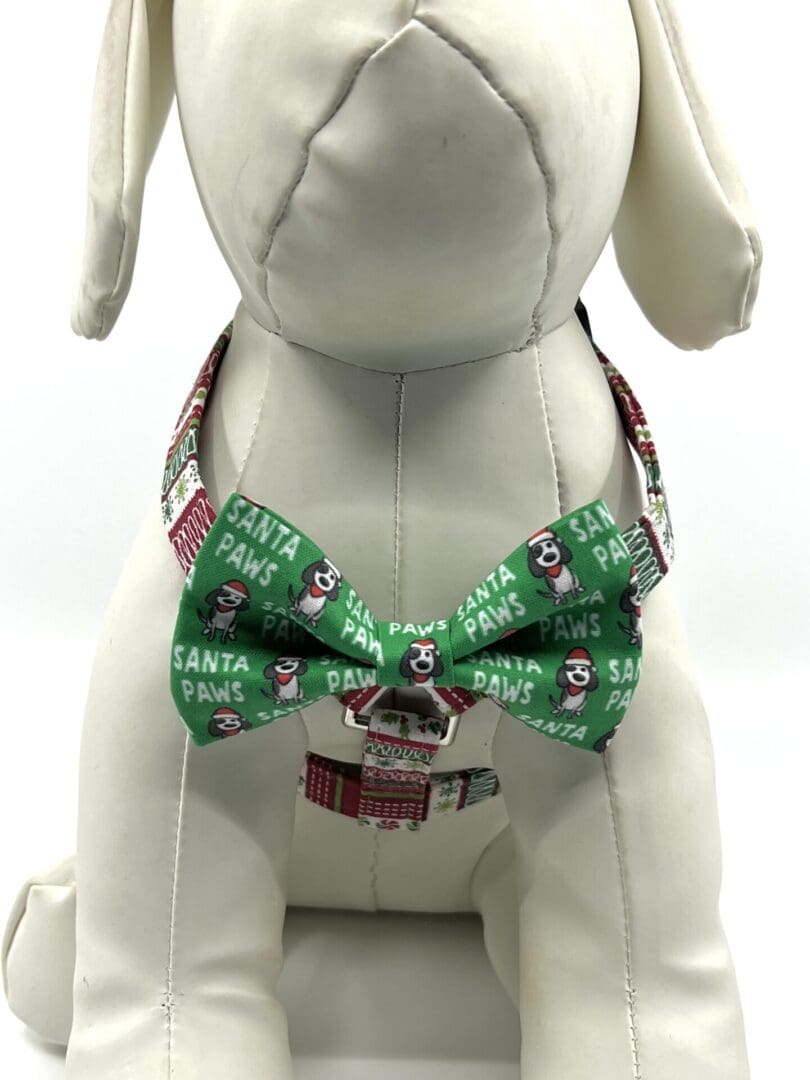 Christmas Stripes And Holly Style Harness Santa Paws Bow Tie