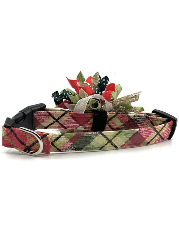A dog collar with flowers on it.