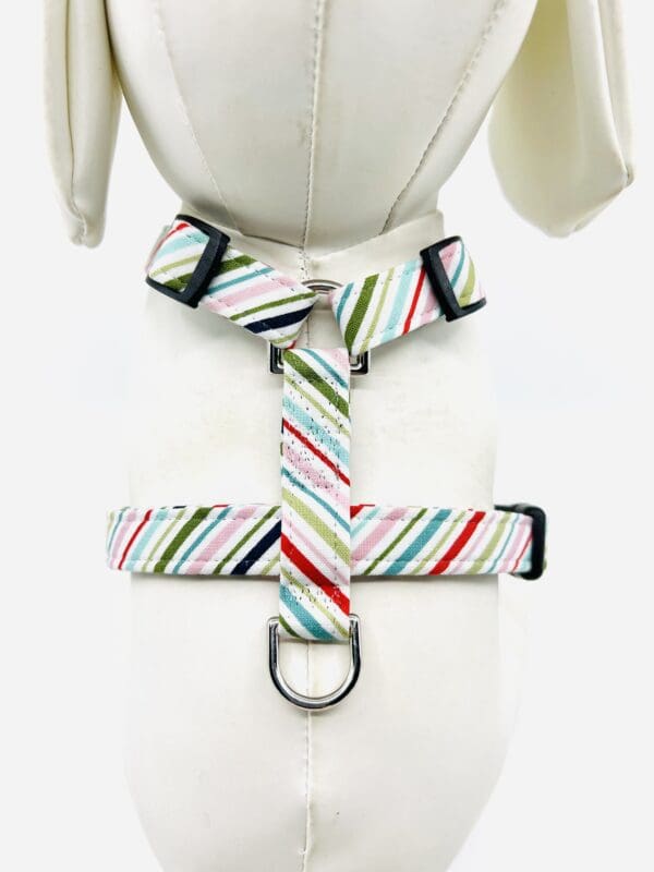 A white shirt with a bow tie and a dog harness.