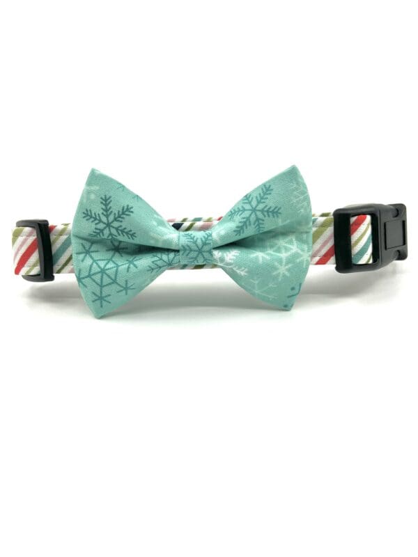 A bow tie collar for dogs with a christmas theme.