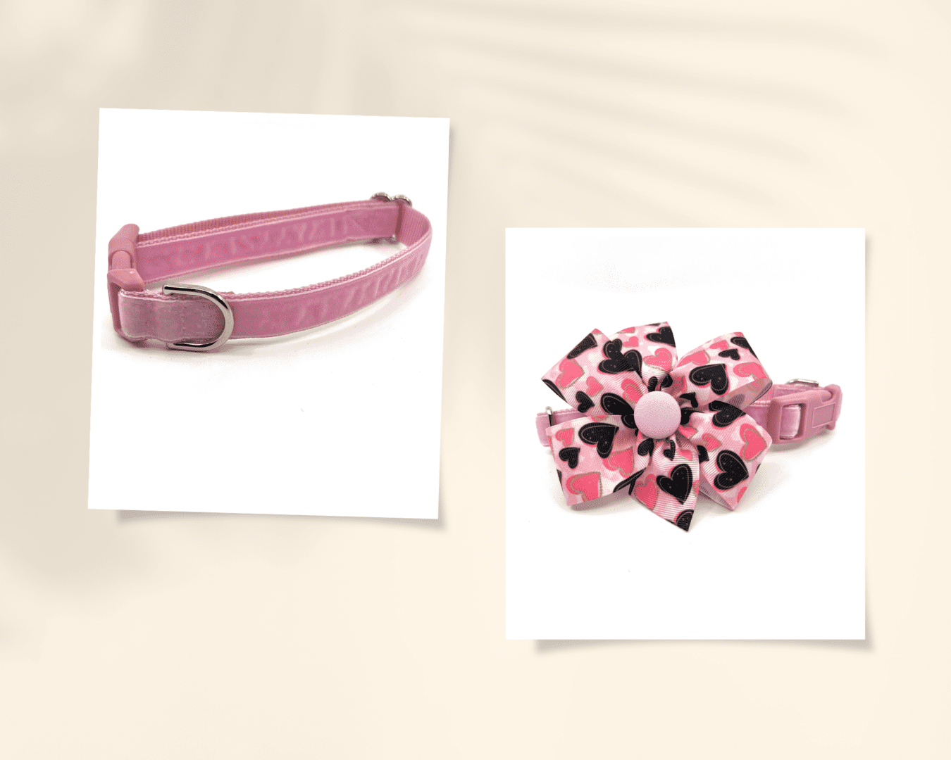 A pink collar and a pink flower pin