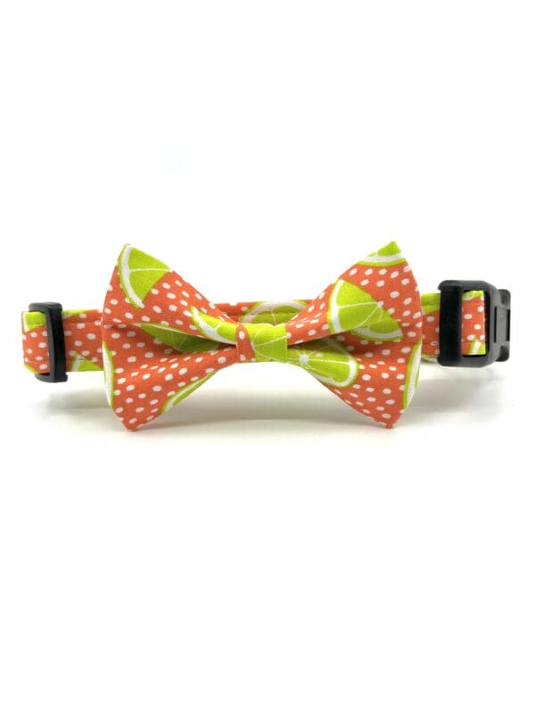 A bow tie with polka dots and a green background.