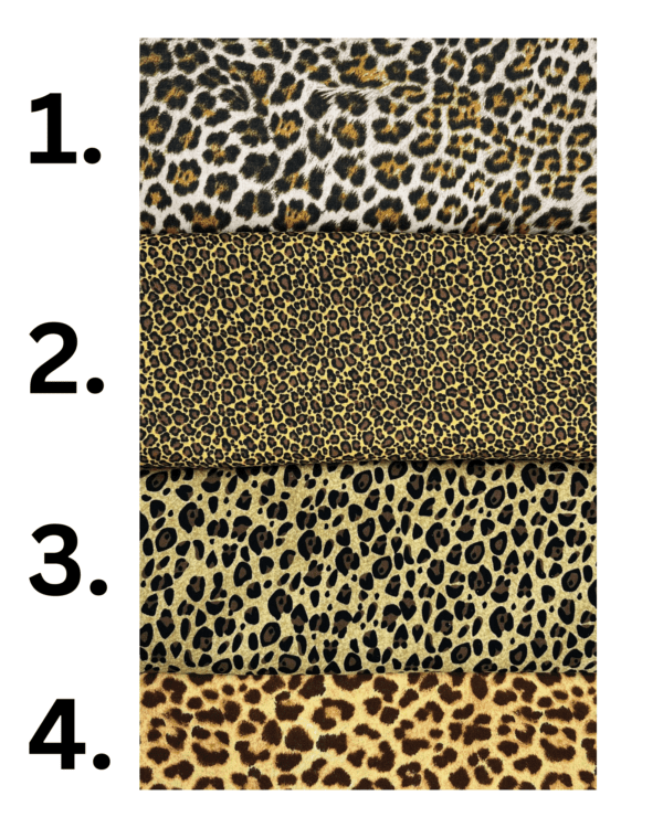 A number of different colored leopard print fabrics