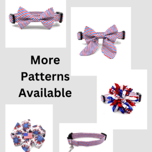 A collection of patriotic dog collars and bows.