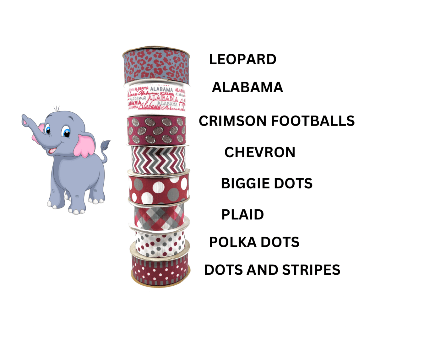 A picture of the elephant and some different types of patterned washi tape.