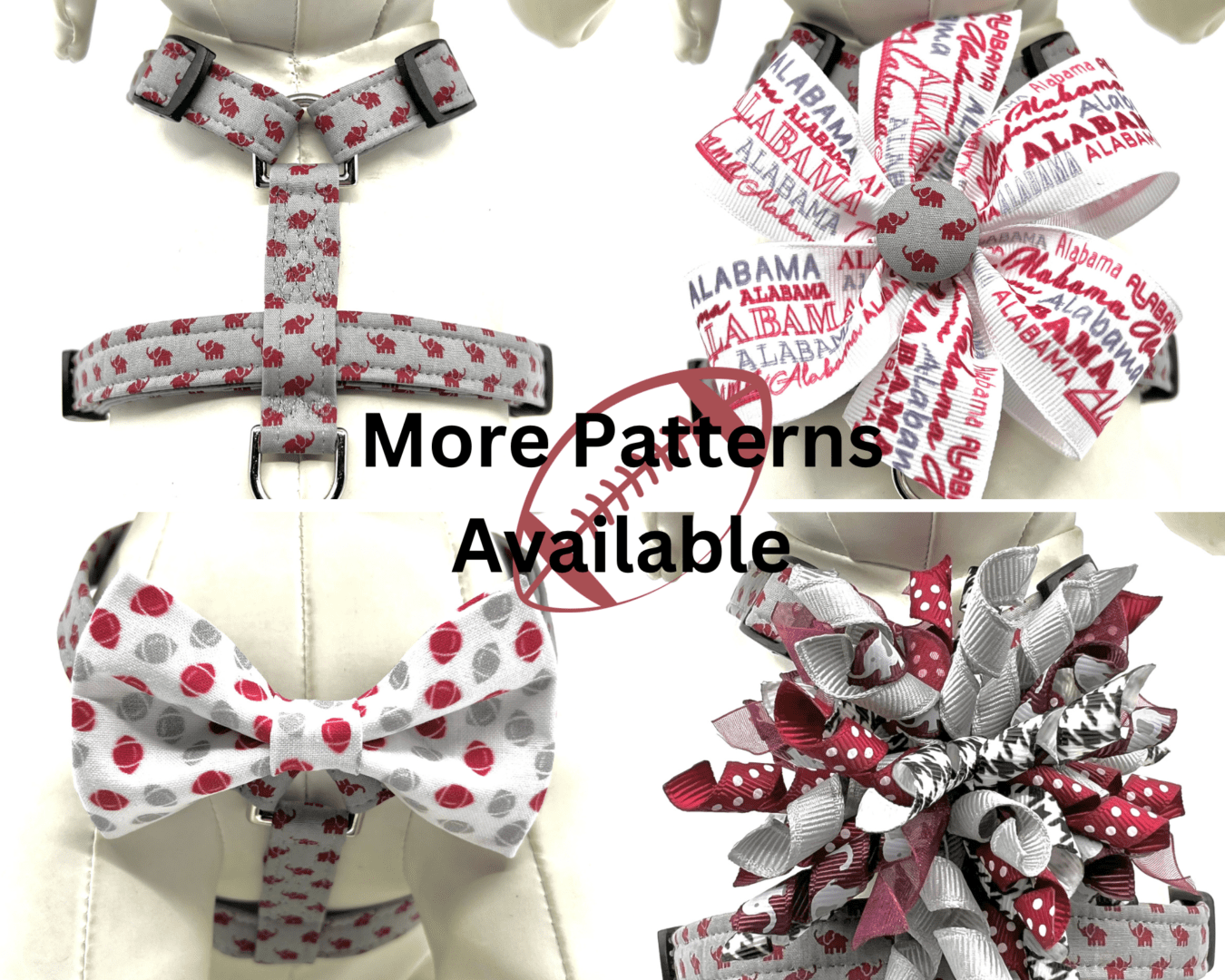 A variety of patterns are available for dog collars and harnesses.