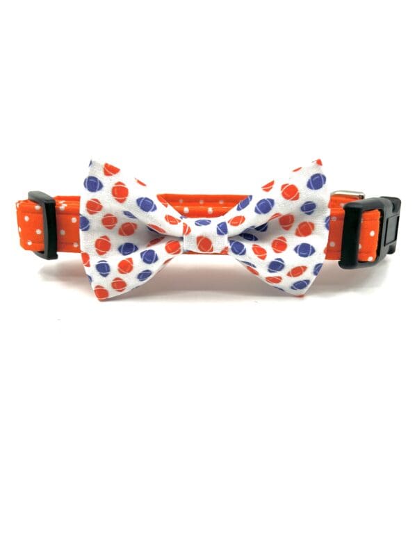 A bow tie collar with polka dots on it.