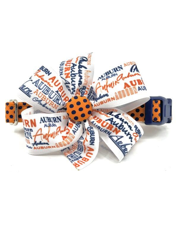 Auburn university ribbon flower dog collar