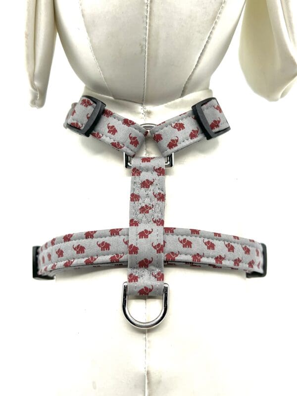 A harness with a red crab pattern on it.