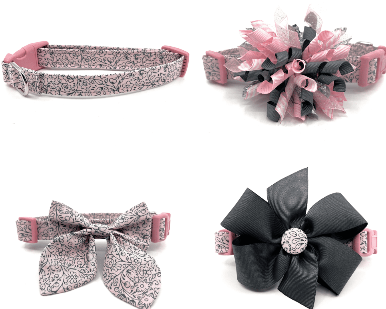 A collection of four different bows and ribbons.