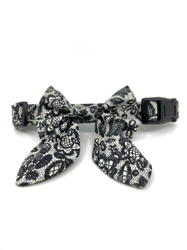 A black and white bow tie collar with a black buckle.
