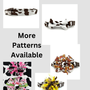 A collage of different patterns for dog collars.