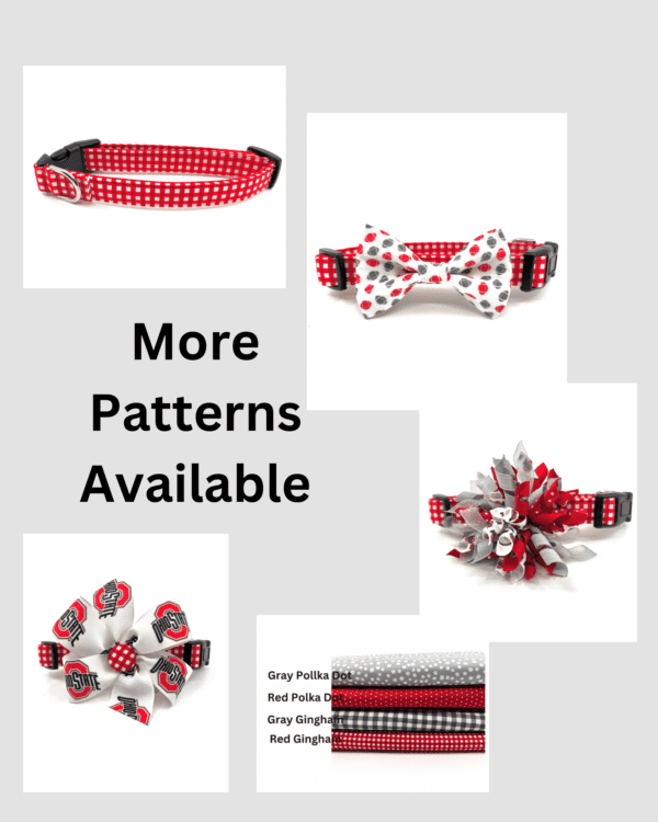 A collage of different patterns for dog collars.