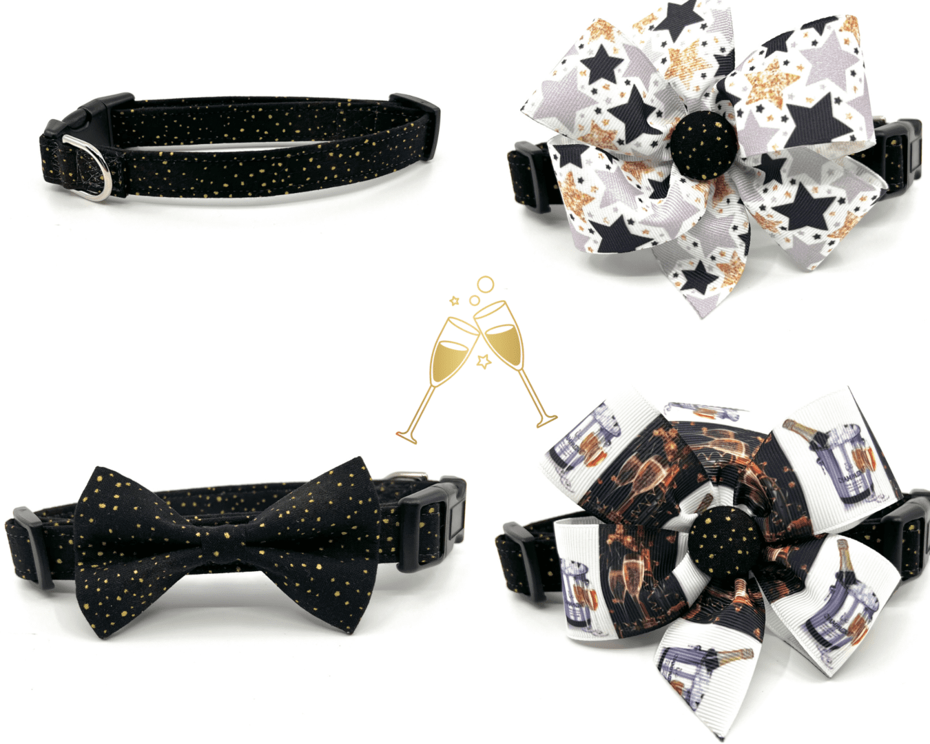 Four bow ties with different designs on them.